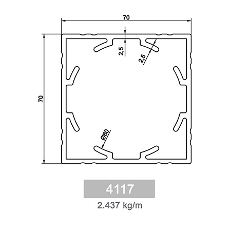 2.437 kg/m Square and Rectangle Railing Profile