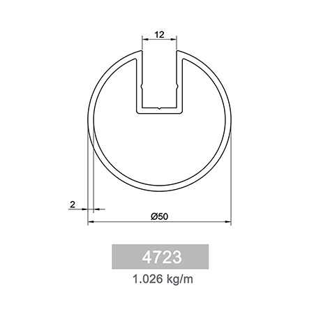 1.026kg/mt GS 50 Glass Channel Railing Profile